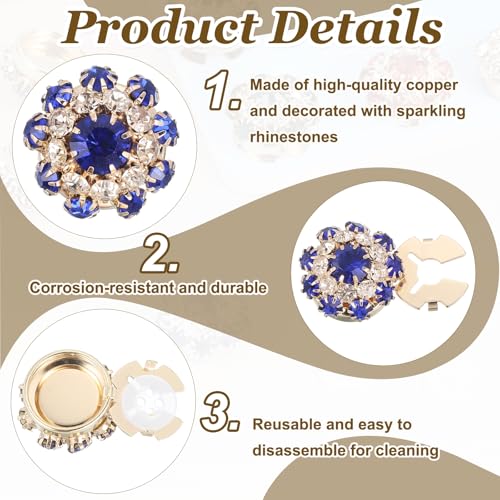 Cache-boutons en strass bleu foncé PATIKIL finition dorée chic