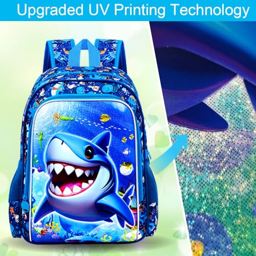Image of 16 inch Shark Backpack for Boy, 3Pcs School Backpacks with Lunch Box, Kids Bookbag for Elementary Preschool Kindergarten(Blue)