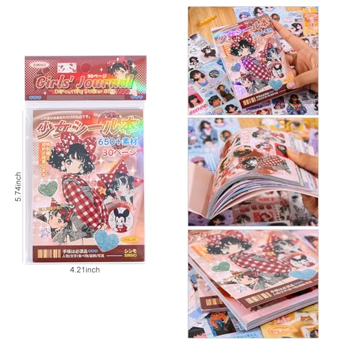 Image of Girl's Japanese Retro Sticker Book, Anime Girl Theme - 650+ Cute Old Showa Style Comics Stickers, for DIY Scrapbooking Journaling Handbook Decoration