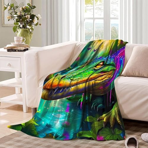 Couverture crocodile 3D en peluche anti-frissons pour lit et canapé