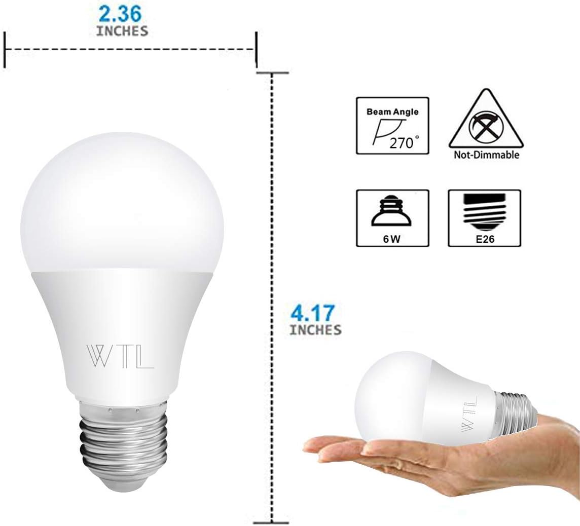 Blасk Frіdау - 70% оƒƒ WTL 6 Pack A19 LED Light Bulbs, UL Listed, 6W(40W Equivalent), 550Lm Non-Dimmable, E26 Medium Base, Daylight 5000k for Home, Living Room, Bedroom & Commercial Lighting