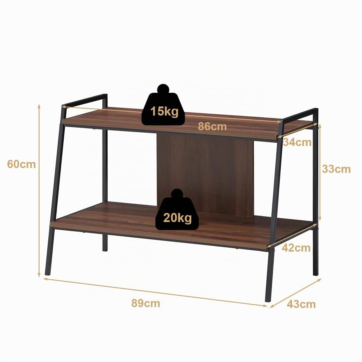 COSTWAY Mesa de TV, Centro de Entretenimiento de TV, Mesa Multimedia de Madera de 2 Niveles, para TV de hasta 32 Pulgadas, 89 x 43 x 60 cm, Nogal