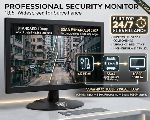 Image of 101AV 18.5 inch Security Monitor, HDMI Scaled 4K, Super Sampling Anti-Aliasing | 4K HDMI Downscaling (SSAA), BNC Input /Output, Built-in Speaker, VESA Mount, 24 /7 Surveillance