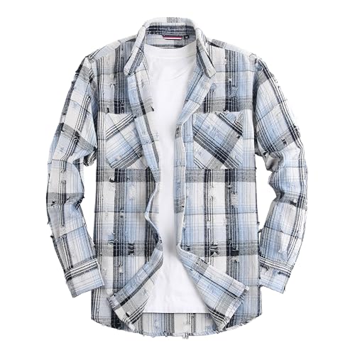 Image of WARHORSEE Flannel Shirt for Men Long Sleeve Button Down Plaid Shirts | Soft Cotton Blend for Multi-season Wear, Lightweight yet Warm, Dual buttoned storage pockets, Machine Washable Easy Care