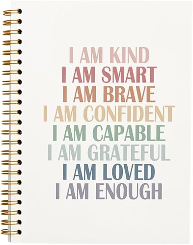 I am Kind Smart Brave Positive Boho - Cuaderno de espiral con rayas universitarias de tapa dura para notas de trabajo, diario de 5.5 x 8.3 pulgadas,