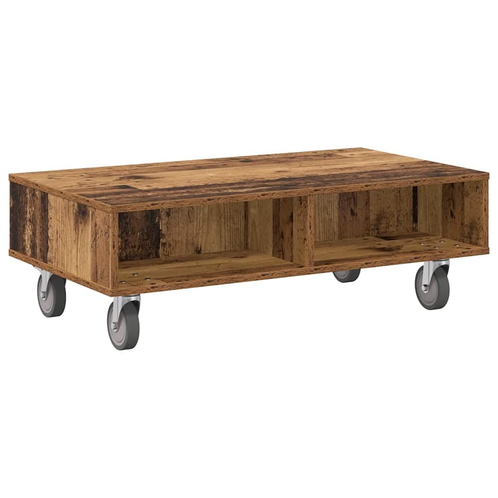 Tavolino con ruote, in legno anticato, 90 x 50 x 30 cm, versatile, comodino, tavolino da divano o tavolino portaoggetti per soggiorno, camera da letto, corridoio, balcone, salvaspazio
