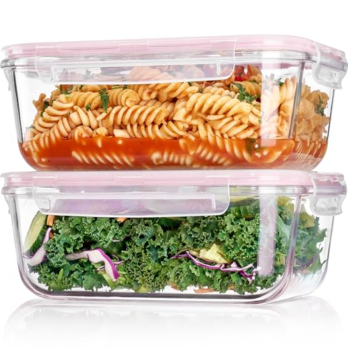 Image of Vtopmart 2Pack 1860ml /63oz Large Glass Storage Containers With Lids, Pink