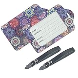 Lizimandu PU Leather Luggage Tags Suitcase Labels Bag Travel Accessories - Set of 2(Hexagon_Bohemia)