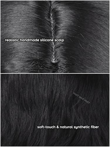 Image of Chrollo Cosplay Wig Short Emo Black Anime Male Wig with Center Part Bangs | Black Layered Costume Wigs Synthetic Hair for Women Unisex Halloween Party