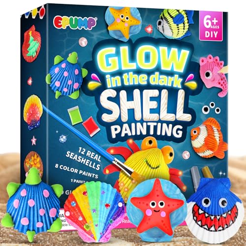 EPUMP Sea Shell Painting Kit for Kids - Glow in the Dark Beach Toys and Summer Crafts Arts and Crafts Kit Creative DIY Indoor Outdoor Activity Toy Birthday Gift for Boys Girls Age 6 7 8 9 10 11 12+