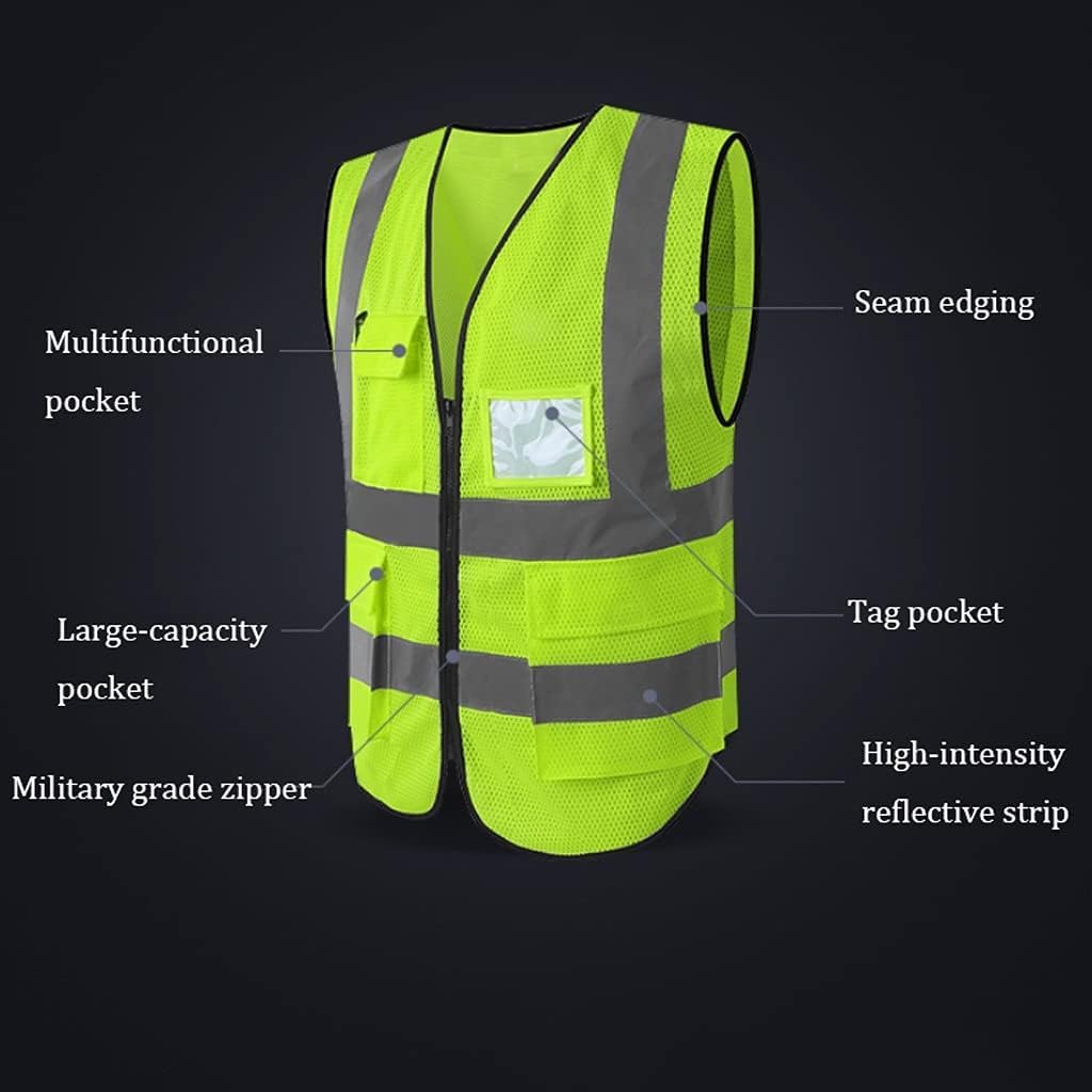 hi vis chaleco reflectante de alta visibilidad, Chaleco de seguridad Chaleco de seguridad Malla transpirable Traje reflectante Bolsillos y cremallera Reflectante