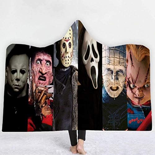 ALZERO Hooded Blanket, Horror Mysterious Character Hooded Blanket for Adult Gothic Sherpa Fleece Wearable Throw Blanket Microfiber Bedding (78.7x59inch, E)