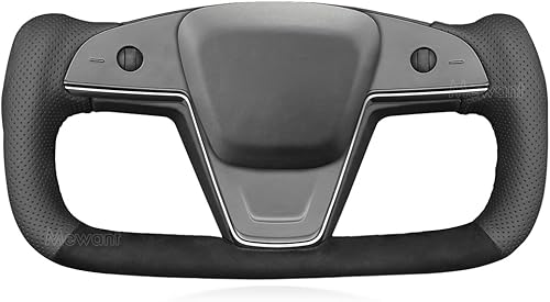 Miniatura 8 de MEWANT Funda para volante de automóvil de piel sintética y fibra de carbono brillante para Tesla Yoke Model S Plaid 2021-2023  Model X 2021-2023,