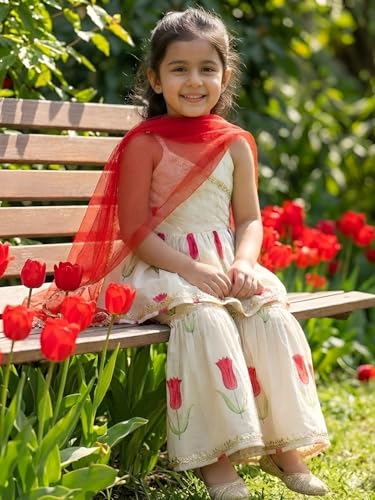 Image of Ethnic kurta for girls | Kids Salwar Suit Set | Girl's Printed top Sharara Dress Set for kids girls