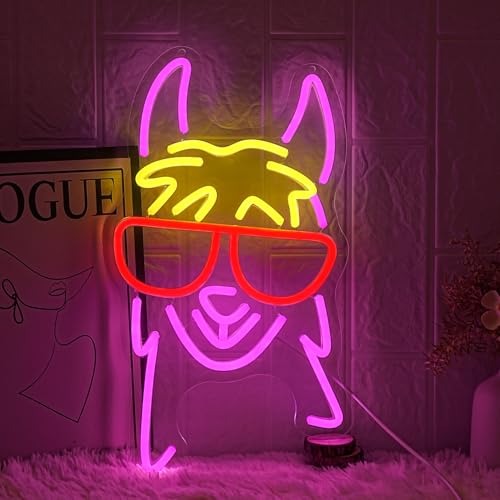 Image of Llama With Red Glasses Neon Sign for Wall Decor Llama Neon Light Cool Animal Neon Light Sign Dimmable USB Powered Colorful LED Neon Sign for Bedroom Zoo Home Bar Pub Animal Lover Restaurant