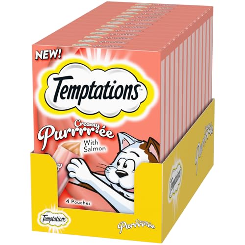 Temptations Creamy Puree with Salmon Lickable, Squeezable Cat Treats, 0.42oz Pouches, 4 Count (Pack of 11)