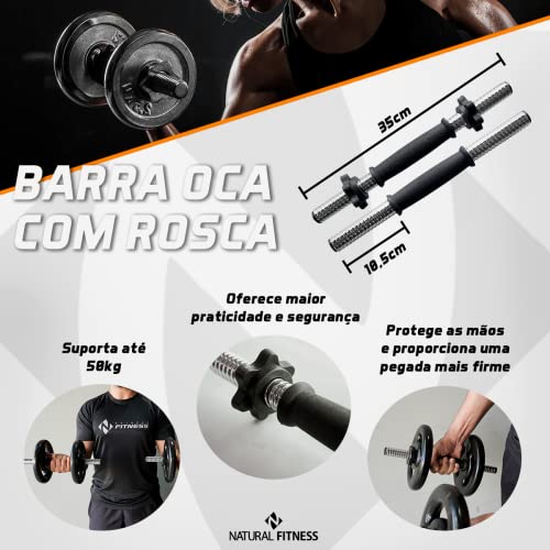 Par de Barras com Rosca 35cm Halter Pegada Recartilhada Academia Treino Fitness Exercício em Casa Mu
