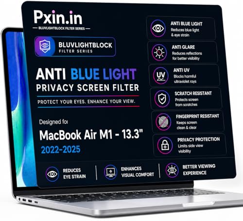 Image of Pxin UltraX Privacy Screen Guard compatible with Mac Book Air 13 Inch | Anti Blue | Anti Glare | UV (A /B /C) Shield | Privacy Screen Guard | OptiX & BLUVLIGHT Block Layer | Privacy Filter