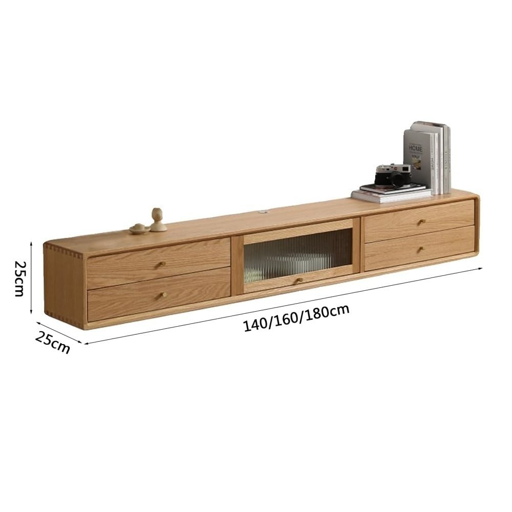Naścienny pływający stojak na telewizor – nowoczesna konsola dębowa z dwupoziomową konsolą Der & Drop-Down S Door Slish TV Fur do salonu 1800 x 250 x 250 cm