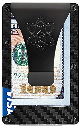 Minimalist Wallet for Men by Copper United - Carbon Fiber Wallet with Money Clip - Secure RFID Blocking Credit Card Holder - Slim and Rigid Wallets - Includes a Cash Strap and Bonus a Pocket Multitool