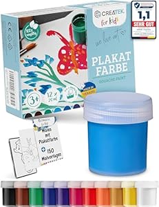 CreaTek Bastelfarben für Kinder, 12x20ml
