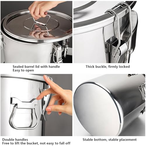 Boîte de conservation hermétique en acier inoxydable de 21 L pour grains de riz et lait, conteneur portable durable avec couvercle sécurisé pour la fraîcheur