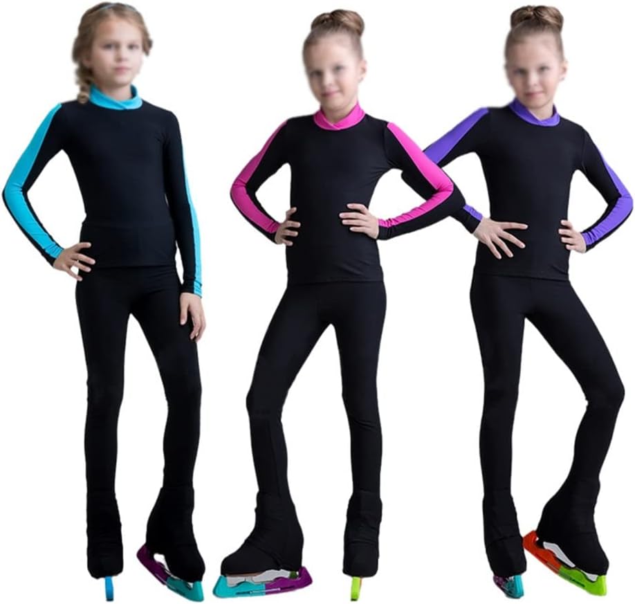 Figure Skating Training Wear Suits Girl Kids Long Sleeves Skating Clothes Practice Pants Fitted Adult (Color : Blue, Size : X-Large)