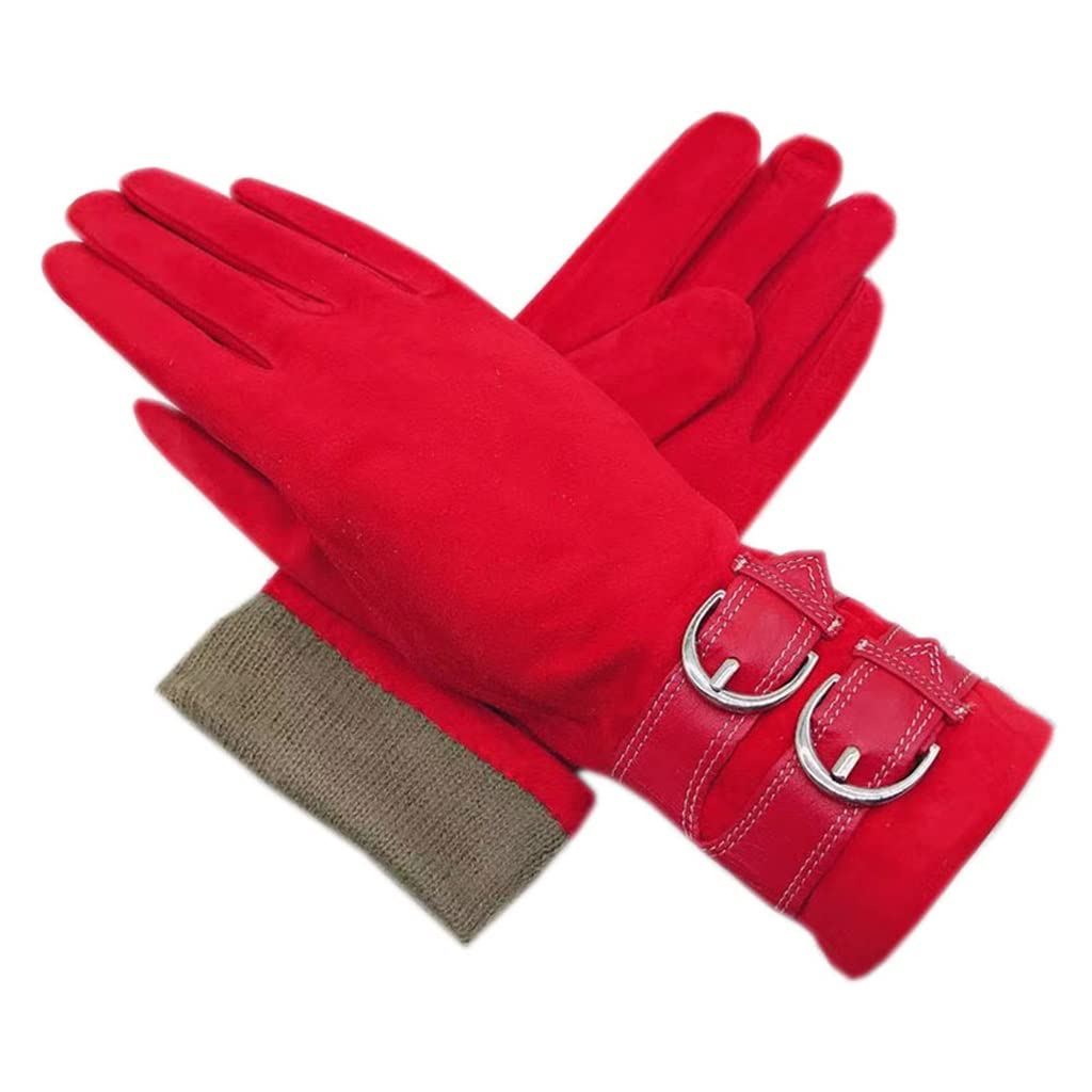 Dicke Handschuhe Winter Damen Handgelenk Leder Wildleder Rote Handschuhe Warm Fahren Reiten Outdoor Sport Fäustlinge (Color : A, Size : 8) Fashion
