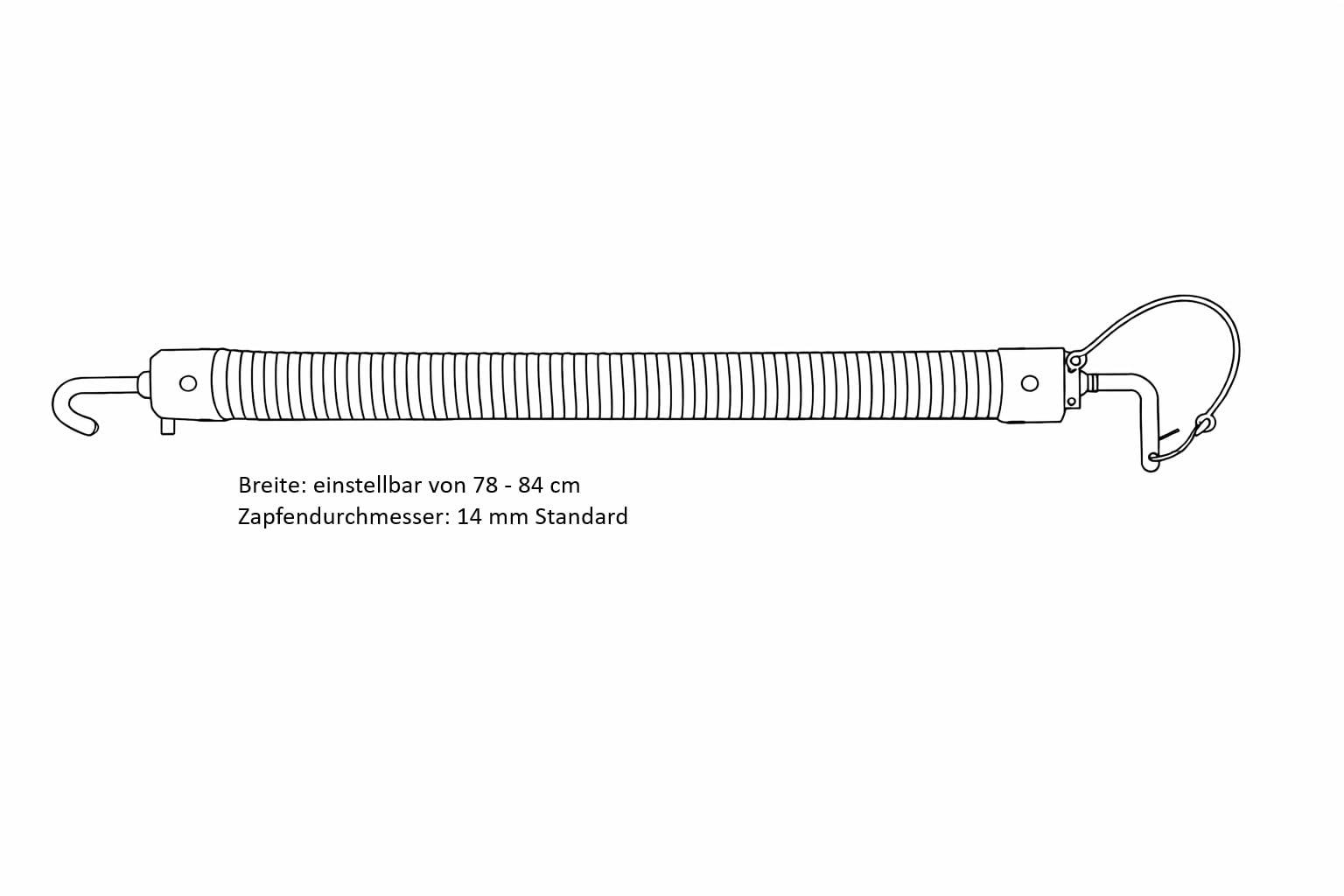 HGW Bruststange für Pferdeanhänger 78–84 cm verstellbar Ø14 mm – Endstück mit Zapfen & Sicherungskettchen + Endstück mit Haken – robuster PVC Bruststangenschlauch – 3,3 kg
