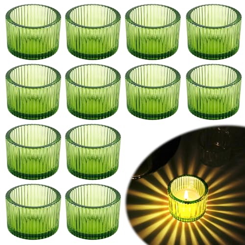 Pack de 12 Portavelas, Portavelas Cristal, Porta Velasl, Vasos para Velas de Te para de Mesa, Decoración de Bodas y Fiestas, Portavelas de Cristal 4.3 x 3.5 cm