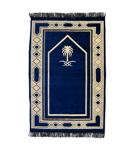 Image of Weavers Villa Prayer Mat /Aasan /Meditation Mat - Velvet Mat for Pooja, Meditation, Namaz - Navy Blue 70cm X 110cm - Perfect Aasan for Puja /Prayer - Floor Mat for Sitting, Multipurpose Rug