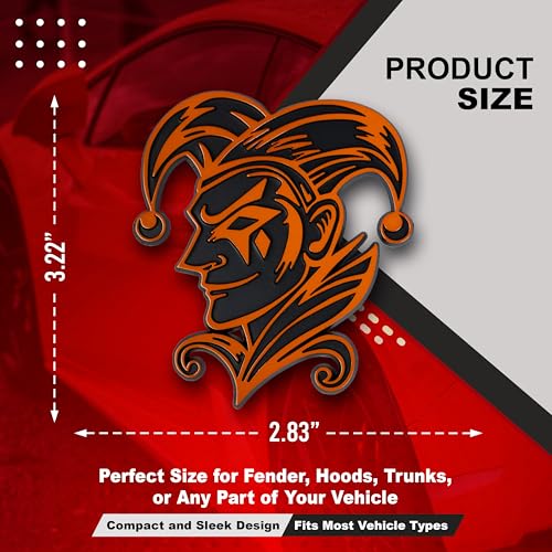 Image of Joker Emblem 3D Jester Badge - Custom Car Decal Sticker for Car, Truck, SUV - Durable Exterior Trunk, Hood, Fender (Set of 2) (Orange)