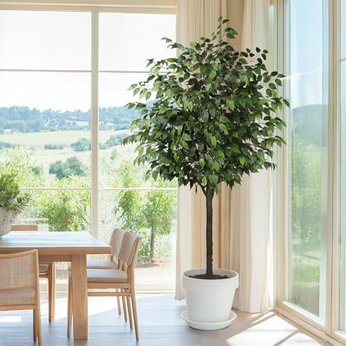 Yepdin Artificia Ficus Tree 7Ft Tall Silk Ficus Tree with Plastic Pot for Office and Home...