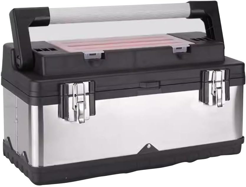 DONGXIAO Multifunctional hardware repair household portable electrician box storage box, metal tool box, stainless steel tool box plus built-in, 20-25.5 inch (Size : 22 inch+built-in parts box)