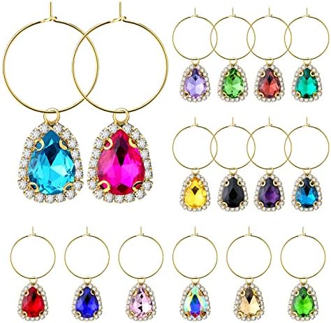 Gnollko 16pcs Gem Wine Glass Charms,Wine Charms for Stem Glasses,Wine Glass Markers Tags,Wine Tasting Party Gifts Favors Decorations Supplies