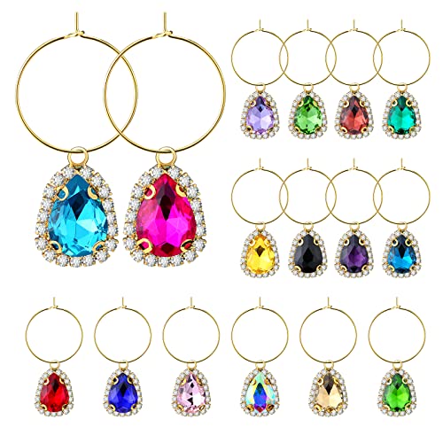 Gnollko 16Pcs Gem Wine Glass Charms,Wine Charms For Stem Glasses,Wine Glass Markers Tags,Wine Tasting Party Gifts Favors Decorations Supplies #TOP3