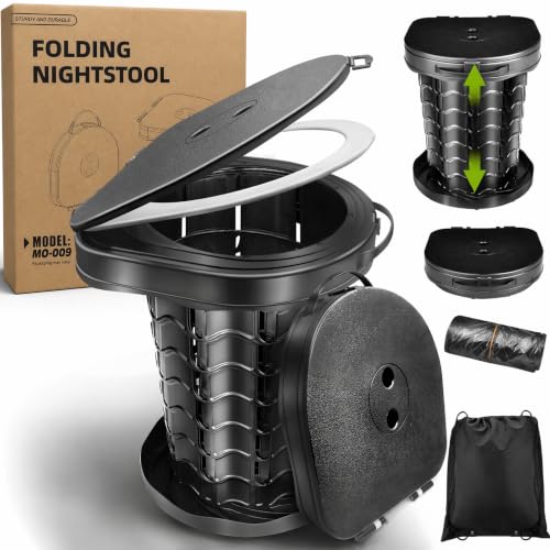 Inodoro Portatil, Baño Portátil para Acampar, Max 400 Lbs, WC Portatil con 2 Bolsas de Basura y Funda, Plegable Camping Portátil Inodoro, para Acampar Al Aire Libre,Barbacoa,Viajar,Pesca,Playa (Negro)
