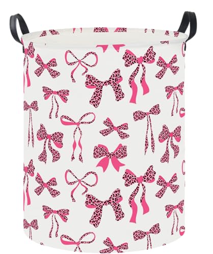 Image of 19.7 inch Laundry Basket,Dirty Clothes Hamper,Waterproof Storage Bin,Room Decor(Leopard Print Bow)