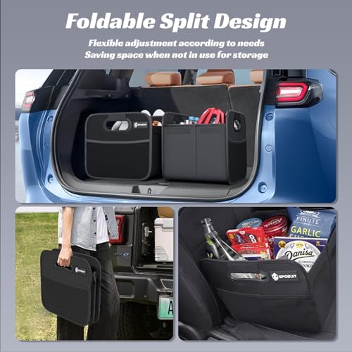 Image of Sposuit Trunk Organizer for Car - Split Car Storage Organizer, Black, 2 Pcs | Reinforced Handles, Collapsible Small Trunk Storage, SUV Trunk Organizers for Grocery Cargo, Non-Slip Bottom