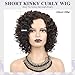 XIUFAXIRUSI XIUFAXIRUSI Short Curly Afro Wigs for Black Women Mixed Brown Kinky Curly Bob Wig with Side Bangs African American Synthetic Full Hair Wig