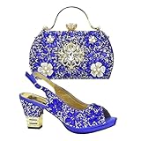Ensemble de chaussures italiennes de luxe pour femme avec strass pour mariage et fête, bleu, 40.5 EU