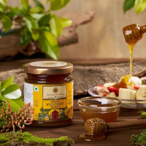Image of House of Veda Organic Wild Forest Honey 250g | Raw, NMR Tested, No Sugar, Glass Jar (Pack of 3)