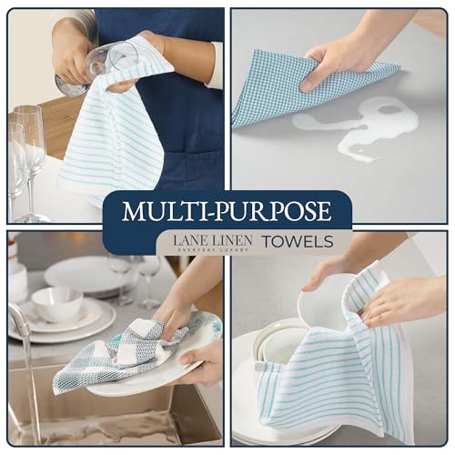 Image of LANE LINEN Kitchen Towels and Dishcloths Sets - 20Pc Kitchen Towel Set, 350 Degree Heat Resistant Oven Mitts & Pot Holder, Reusable Absorbent Dish Cloths for Washing Dishes - Aqua