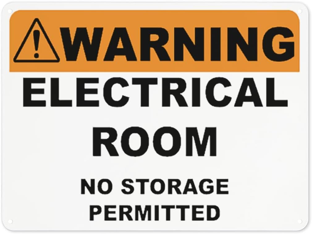 Warning Notice Electrical Room NO Storage Permitted Rust Free Aluminum Tin Sign - Traffic Safety Decor with Pre-Drilled Holes for Workplace, Factory - 12x8 Inch​
