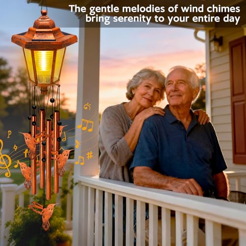 Campanas de viento solares grandes de colibrí de bronce con luces led para jardín 5