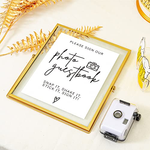 Image of Calculs Wedding Photo Guest Book Sign, 8x10 Gold Floating Picture Frame | Double glass metal frame, fits 6x8 insert, photo guest book station, reusable tabletop frame for signs and photos