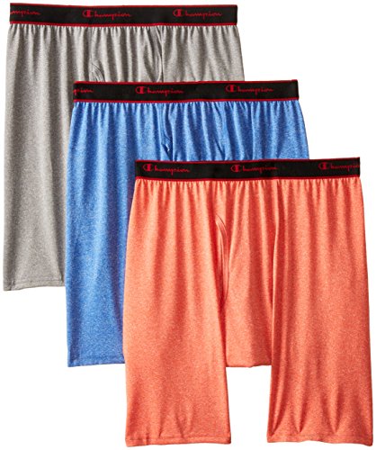 Champion Men's 3-Pack Active Performance Long Leg Boxer Briefs, Poinciana/Athens Blue/Gargoyle Heathers, Large