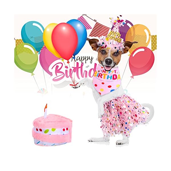 4 pieces girl dog birthday outfit dog 1st birthday girl bandana with hat and dress girl set, puppy birthday party supplies, cute pink tutu skirt outfit for small medium dogs - image 6