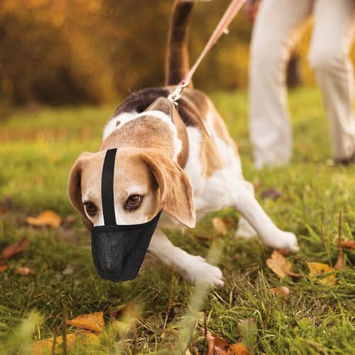 Image of Dog Muzzle, Soft Mesh Covered Muzzles for Small, Medium, Large and X-Large Dogs, Muzzle with Adjustable Straps, Prevent Barking, Biting, and Accidental Ingestion (Black, Large)