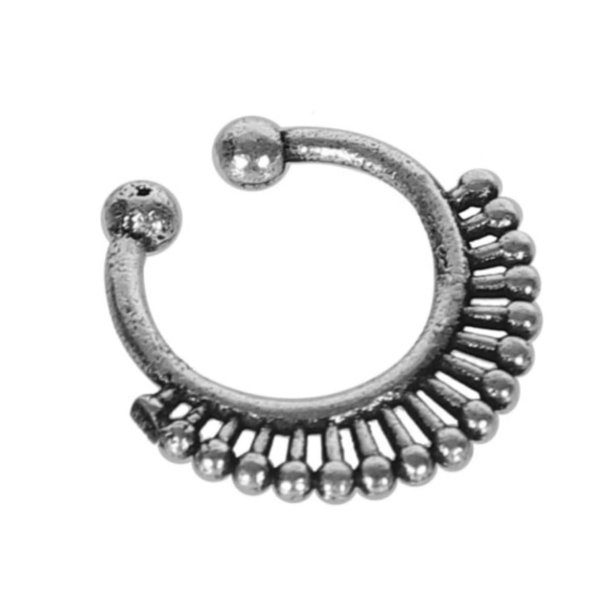 Oxidised Silver Nose Ring for Women | Traditional Nath Clip-On Nose Pin | Ethnic Tribal Design | Non-Piercing Jewellery-image-42